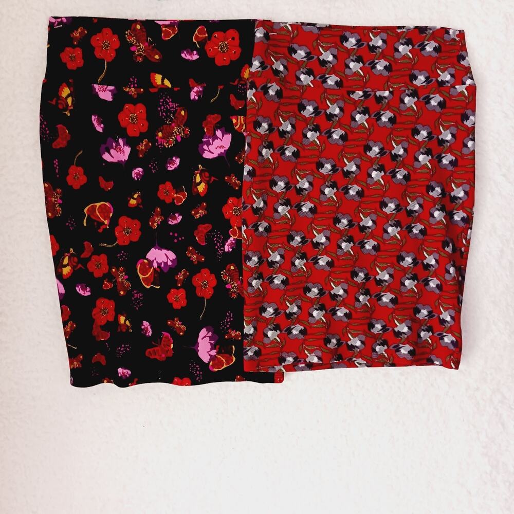 Skirt Pencil Short Lot of 2 LuLaRoe Floral Butterfly Stretch Cotton Ball Size XS